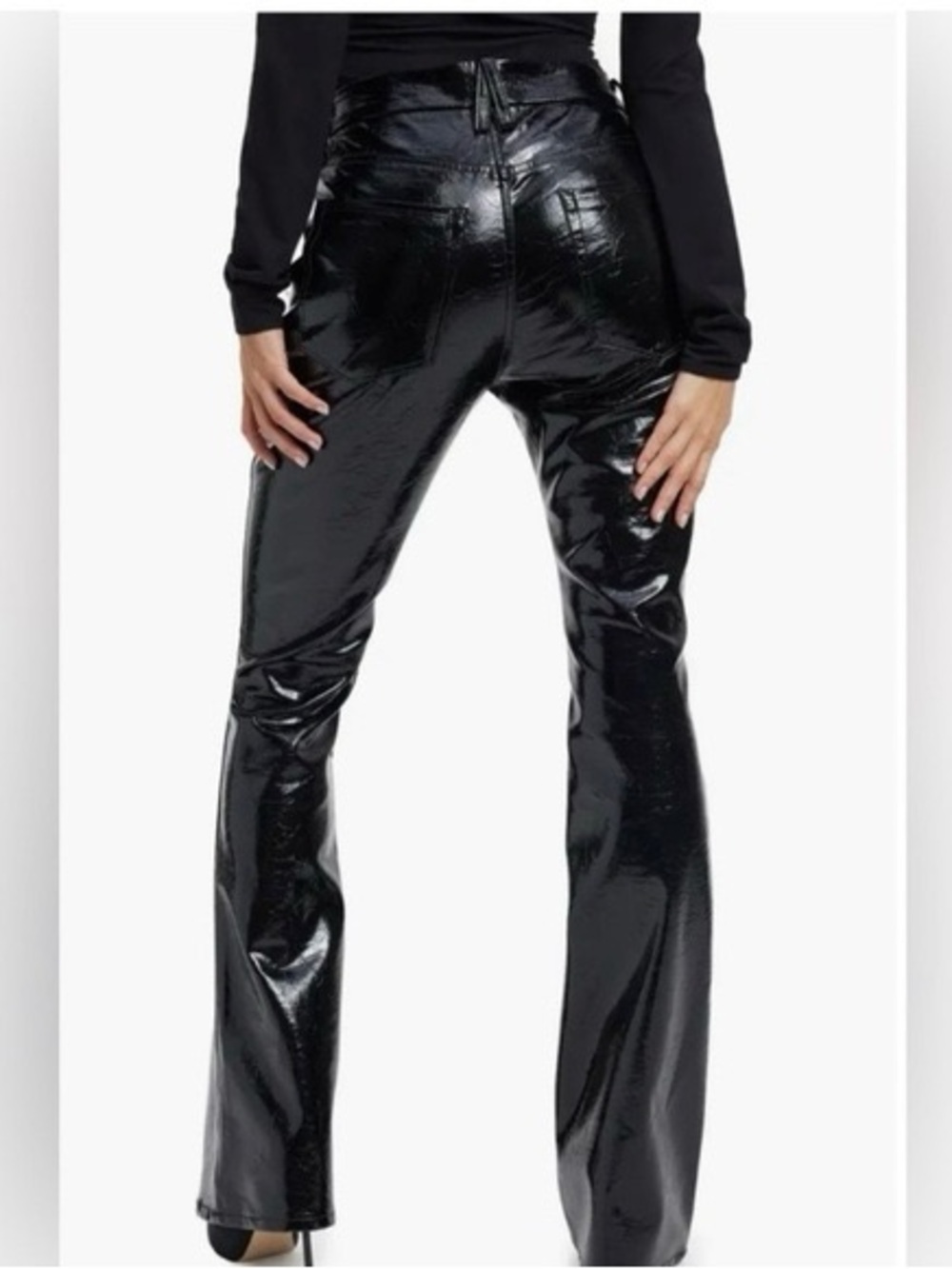 Good American size 0 / 25 Glossy Black Shiny Patent Flare Jeans NWOT $125